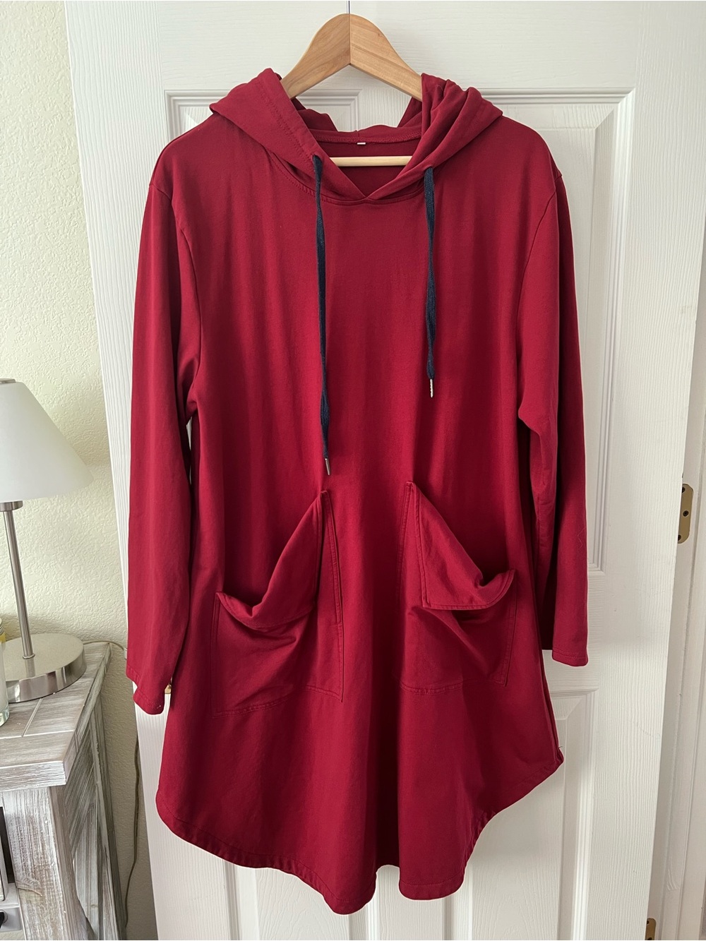 Women's Large Burgundy Hooded Tunic Sweater